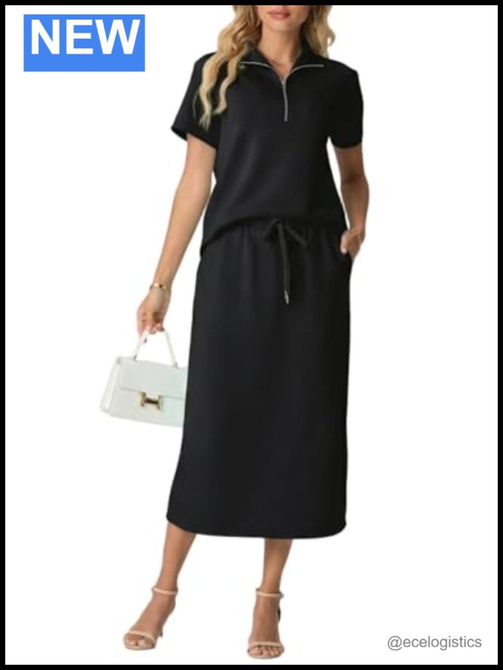 2 Piece Skirt Set Half Zip Top & Maxi Skirt with Pockets